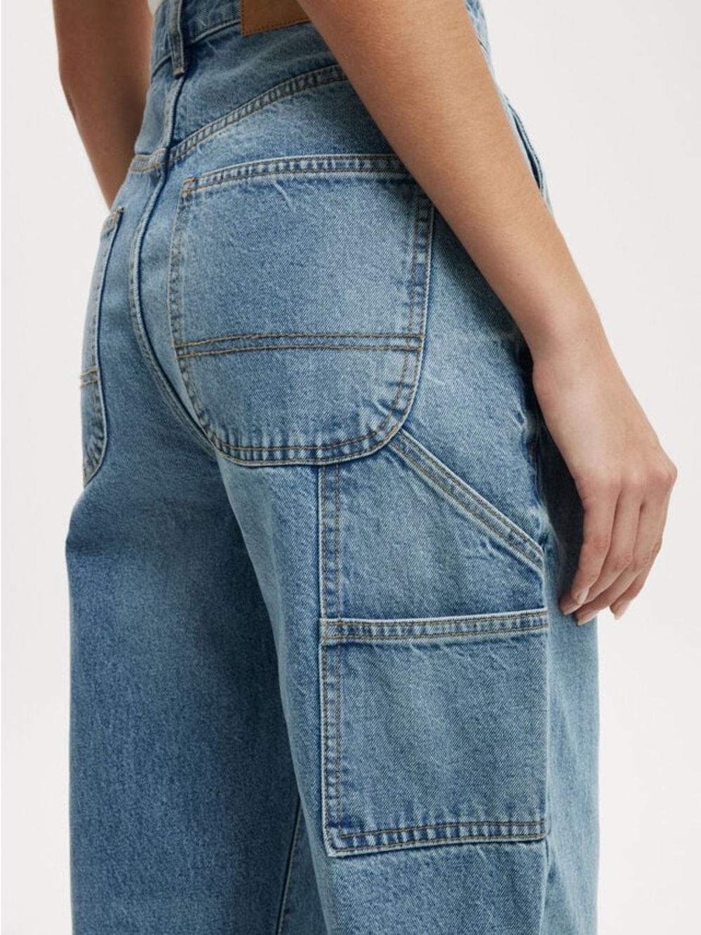 Cotton On High Waisted Straight Leg Light Wash Denim Carpenter Jeans